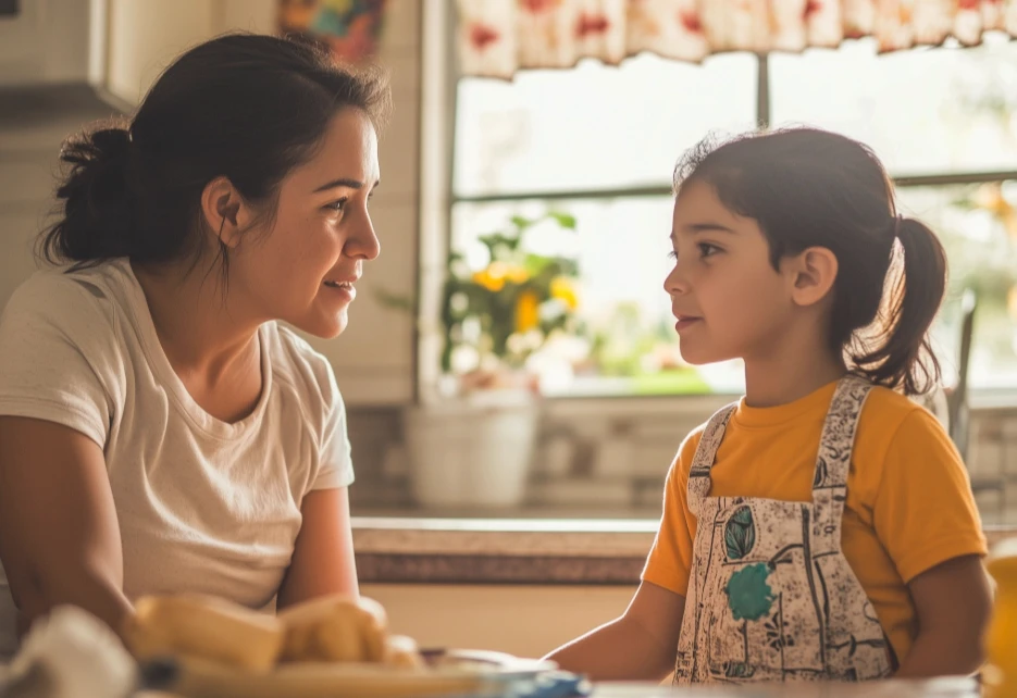 Mother and child having a meaningful conversation
